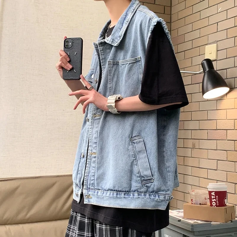 Жилет мужской джинсовый без рукавов винтажная одежда из денима спортивная