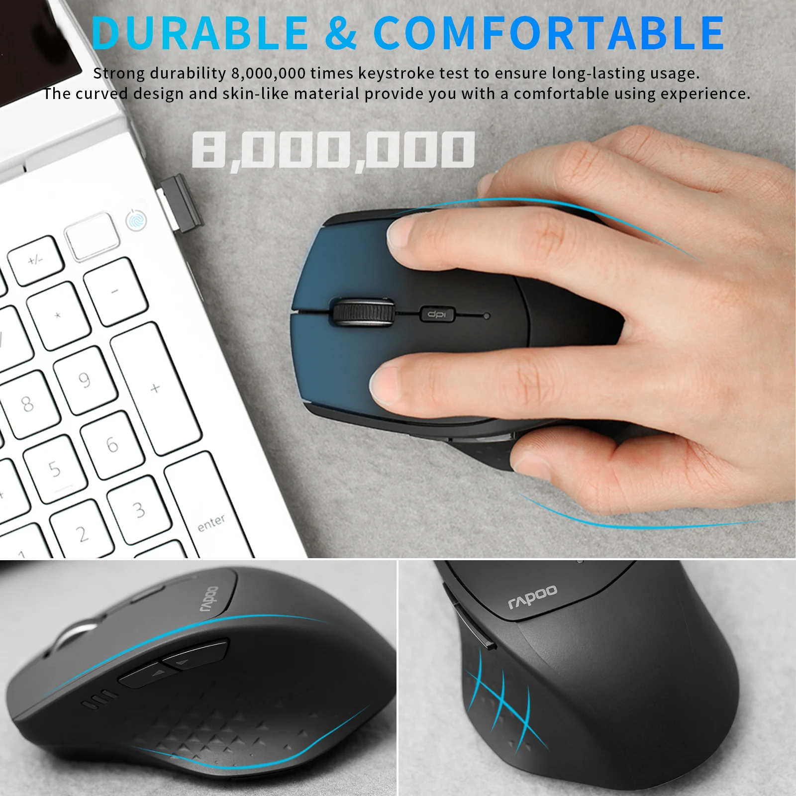 Rapoo MT550 Multi-Mode Wireless Mouse Ergonomic Buetooth 1600 DPI Optical Mice for computer PC Laptop Support 4 Devices | Компьютеры и