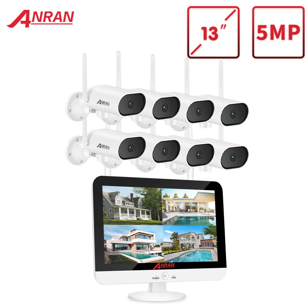 Дешево ANRAN Панорамирование и наклон 1920P Комплект камеры Комплект камер видеонаблюдения 13-дюймовый беспроводной монитор NVR системы Wifi аудио камеры ...