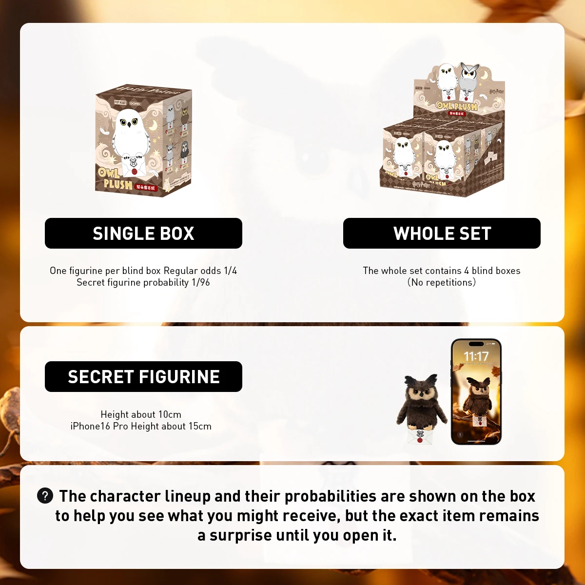 Фото 【EU EXCLD】POP MART Harry Potter - Плюшевый брелок-сова в закрытой коробке (1/4 шт.) POPMART BlindBox Mystery Box №4