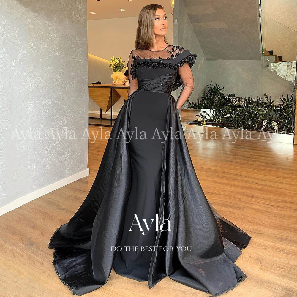 

Detachable Train Mermaid Evening Dress Short Sleeves Formal Party Dress Pleated Ruffles Custom Colors robe de soirée femme