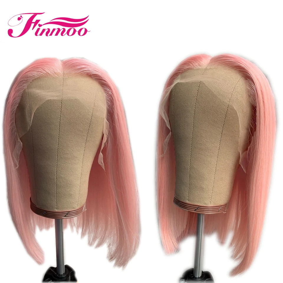 Pink Closure Wig Colored Lace Front Wig Human Hair Wigs Brazilian 13x4 Bob Straight Lace Front Wigs Transparent Lace Frontal Wig