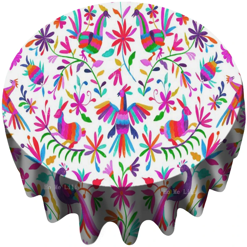 

Цветочная и Птичья Живопись Стиль Otomi искусство Мексиканская Народная вышивка красочная традиционная круглая скатерть от Ho Me Lili