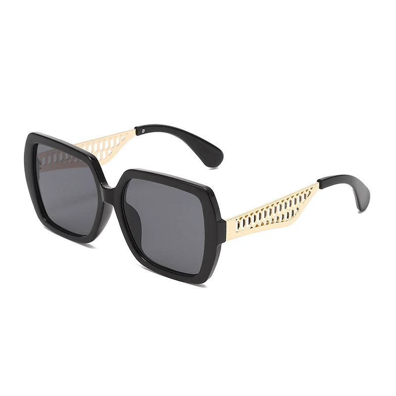 

Fashionable Engraved Metal Arms Trendy Square Shape Shades Women Brand Designer Sunglasses