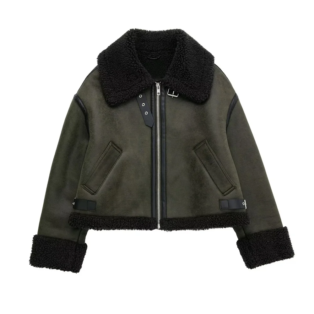 

PB&ZA 2022 Winter New Women's Retro Comfortable Warm Lapel Long-sleeved Fleece Double-sided Jacket Jacket 3548241