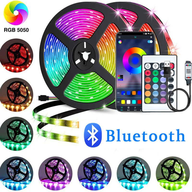 

Led Strip Lights 5050 Usb Rgb Tape 5V Bluetooth App Colorful Children For Gaming Living Room 15M 20M Led Wall Room Decoration