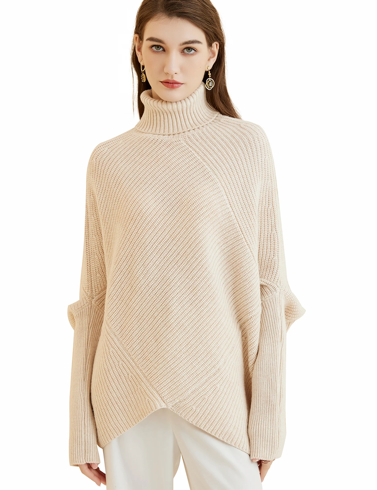 

Женский свитер, Теплые Топы из мериносовой шерсти, сезон осень-зима 2023, мягкая водолазка с длинным рукавом, винтажный пуловер Dolman, джемпер, женская одежда