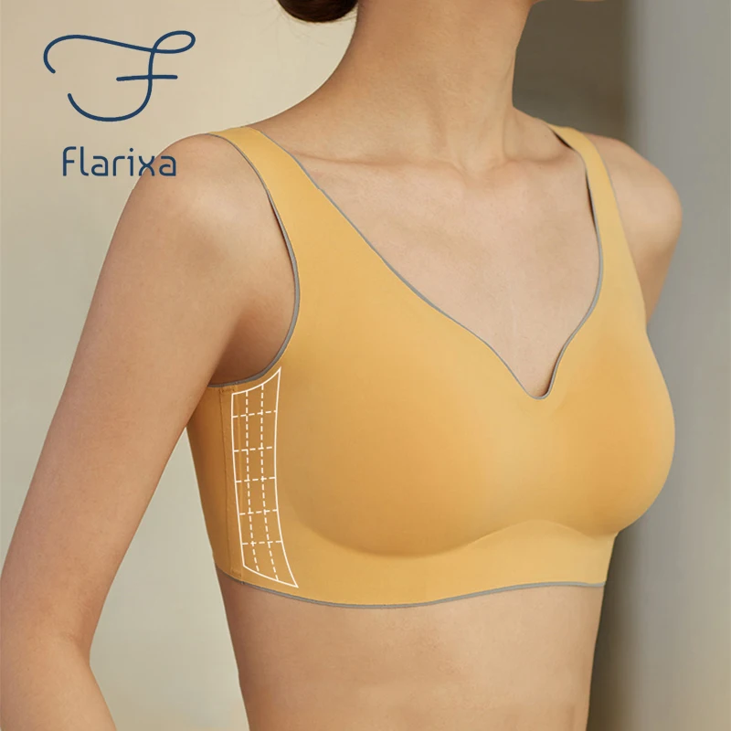 

Flarixa Women's Latex Underwear Large Size Fitness Sports Beautiful Back Bra No Steel Ring Gather Comfort Buckle Vest Style Bra