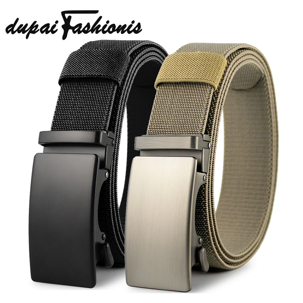DUPAI FASHIONIS Elastic Belt Metal Automatic BuckleTough Stretch Nylon Men's Military Tactical Belt For Women Men Gifts Belt