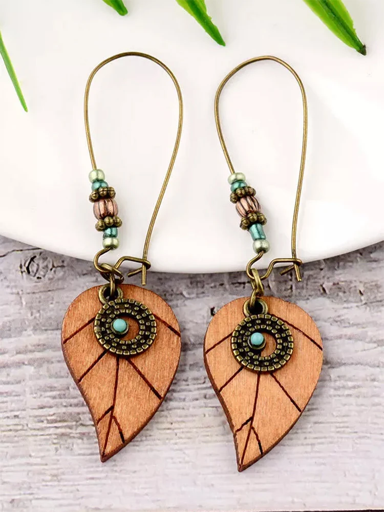 

Wood Leaf Earrings Vintage Earrings For Women Wedding Female Pendant Earring Fashion New Jewelry Gift Pendientes Mujer