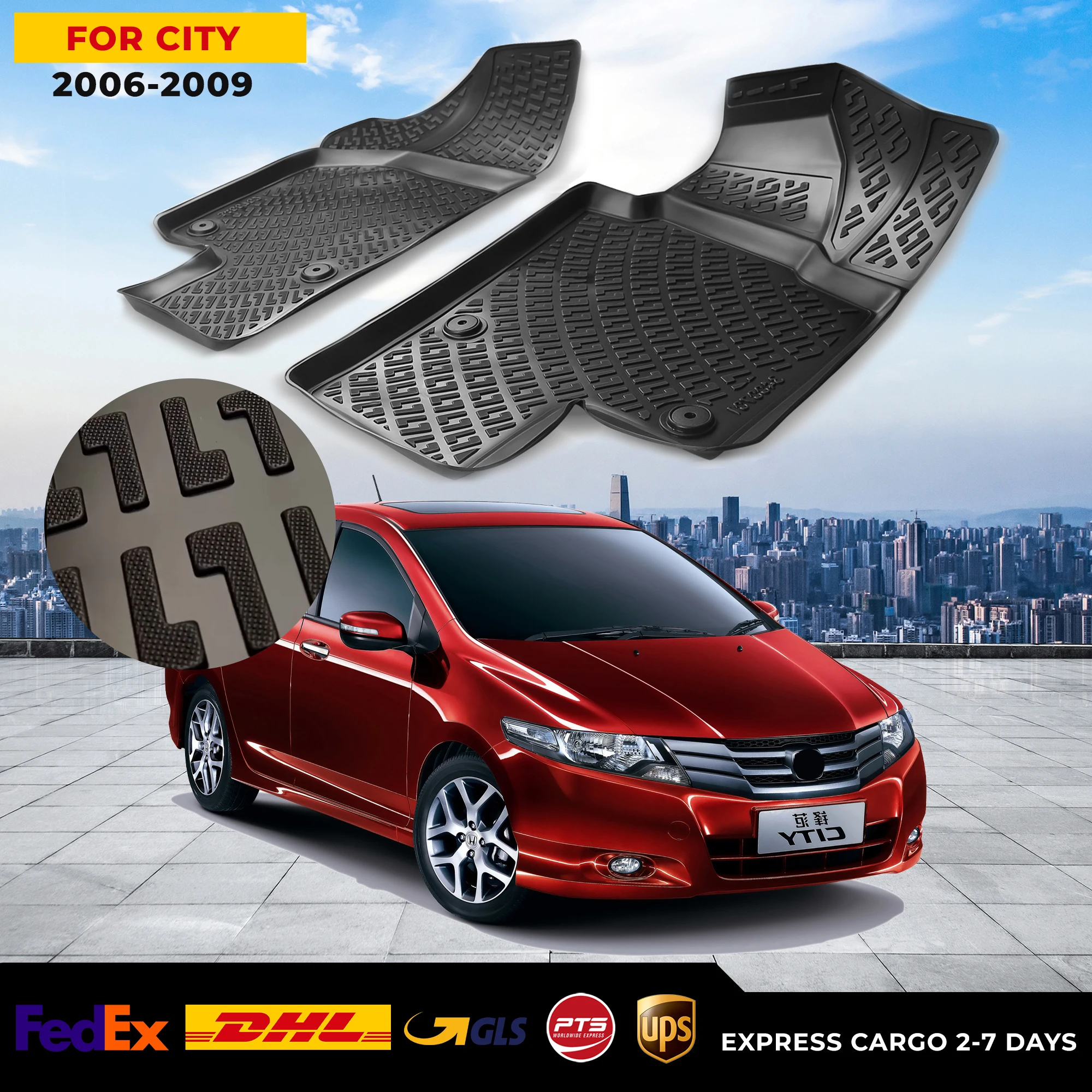 

3D автомобильный напольный коврик для Honda City 2006-2009, водонепроницаемый специальный коврик для ног, аксессуары, коврики, Нескользящие