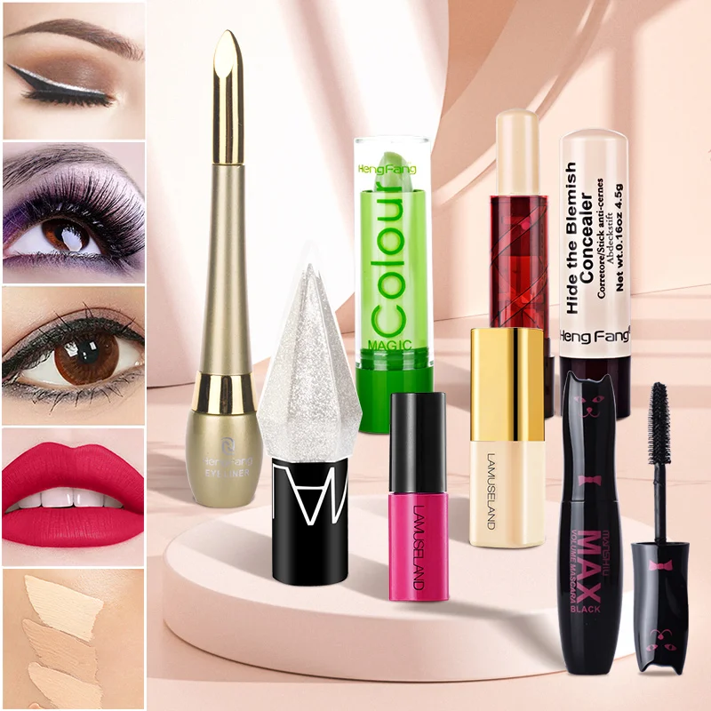 

_ Набор блеска для губ, набор помад для губ, подводка для глаз и тушь для ресниц, набор хайлайтеров для лица, стойкая, водонепроницаемая косме...