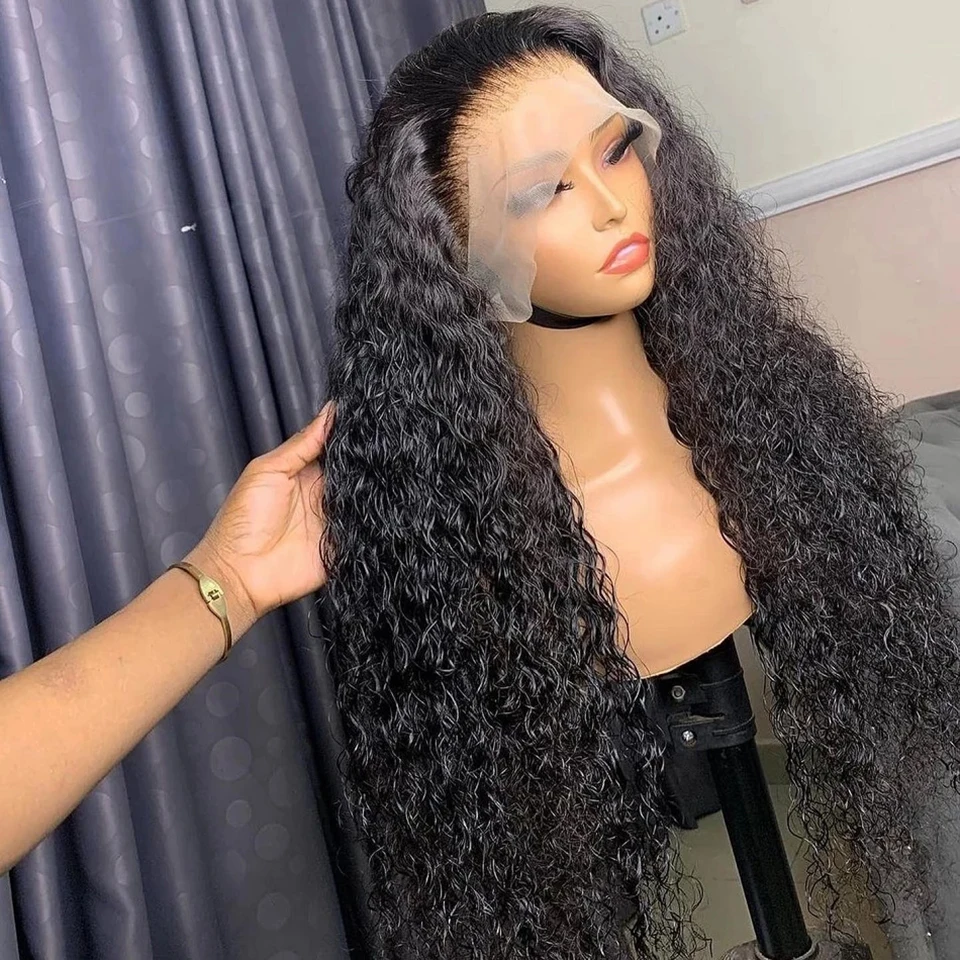 

26 28Inch Transparent 13x4 Curly Lace Front Human Hair Wigs Brazilian Remy 150 Density 13x4 Deep Wave Frontal Wig For Women