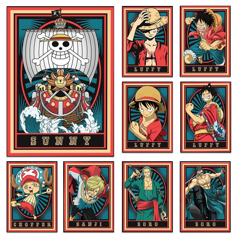 

One Piece Anime Posters And Prints Home Decor Classic Anime Straw Hat Pirates Luffy Samurai Zoro Canvas Painting Wall Art Mural