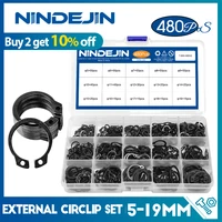 nindejin 480pcs c clip external circlip snap retaining rings set stainless steel carbon steel 5 19mm circlip set for shaft