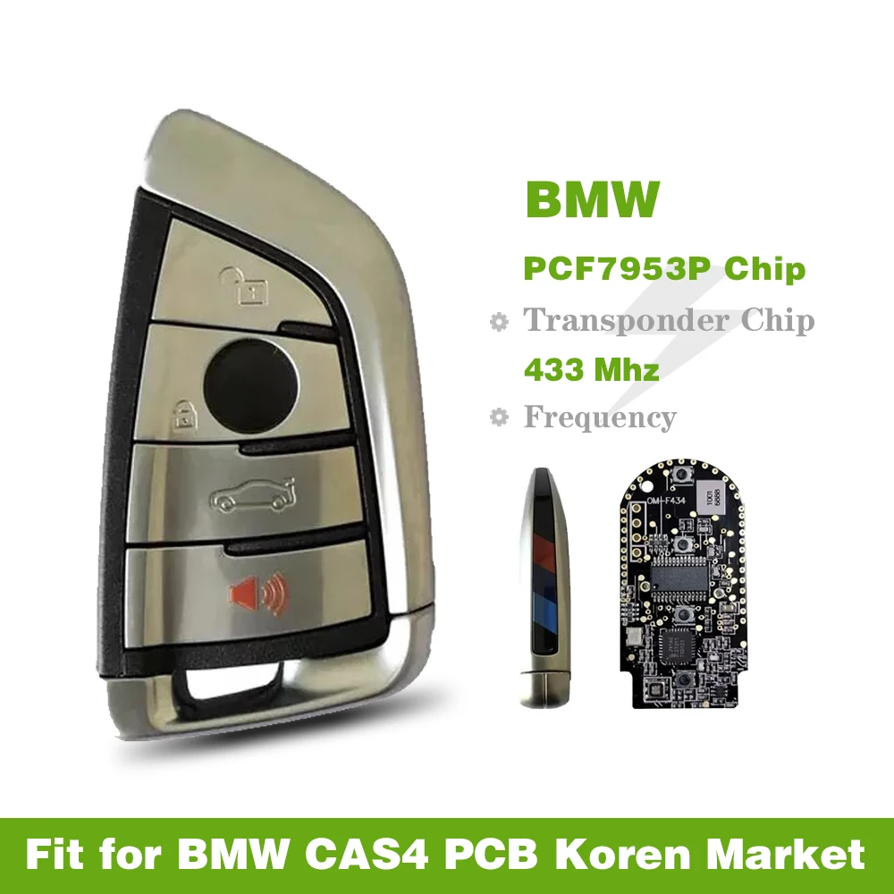 

CN006082 послепродажный ключ с 4 кнопками для BMW CAS4 FEM с черной печатной платой, умный автомобильный пульт дистанционного управления 434 МГц, чип PCF7953P