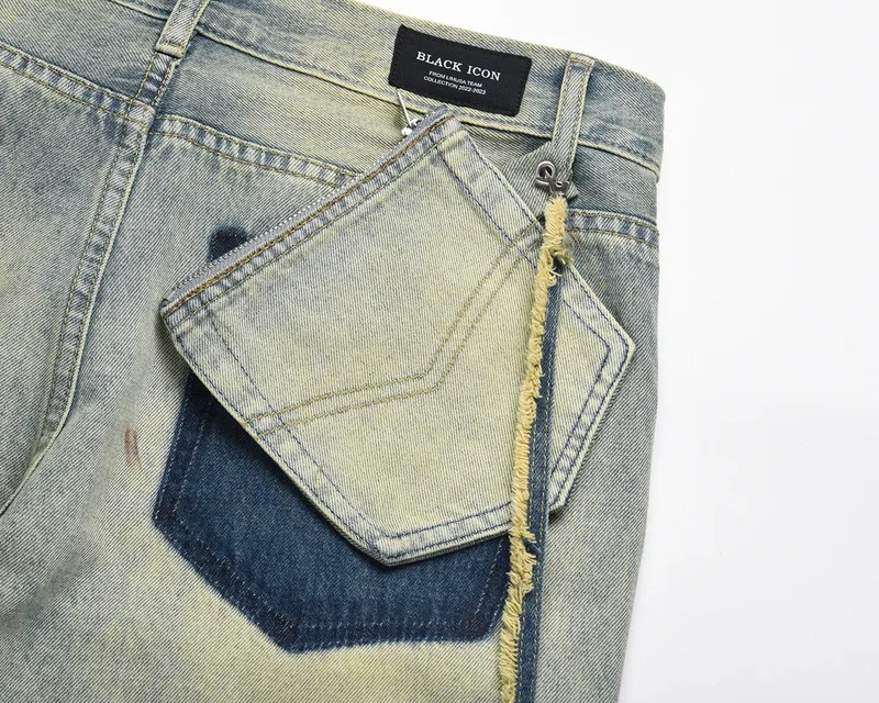 High Street Tide Brand Retro Hand-Painted Paint To Open The Removal Of The Lanyard Washed Old Blue Loose Men'S Straight Jeans