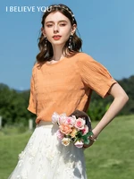 i believe you fashion woman blouses 2022 french oneck solid chiffon short sleeve tops summer loose chic woman tshirts 2222054293