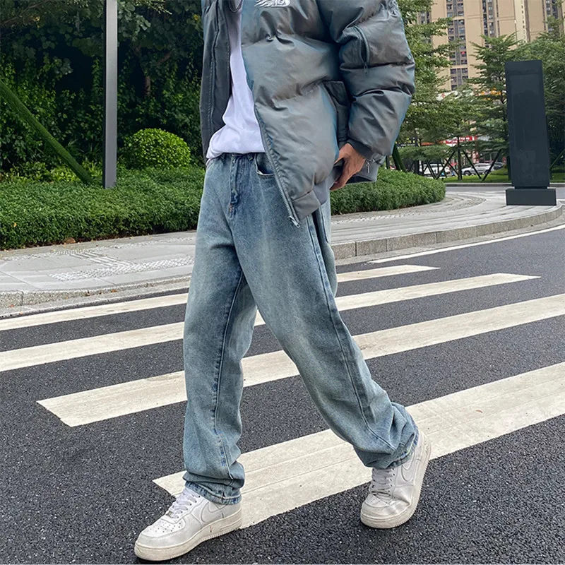 Blue Jeans Straight Leg Men FASHION Baggy Jean Trousers Trendyol Casual Pants Hip Hop Streetwear Y2k Vintage Denim Man Men's