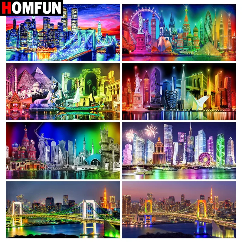 

HOMFUN Diamond Painting Cross Stitch "Scenery City Bridge" Full Square Round Diy 5d Diamond Embroidery Picture Rhinestone Art
