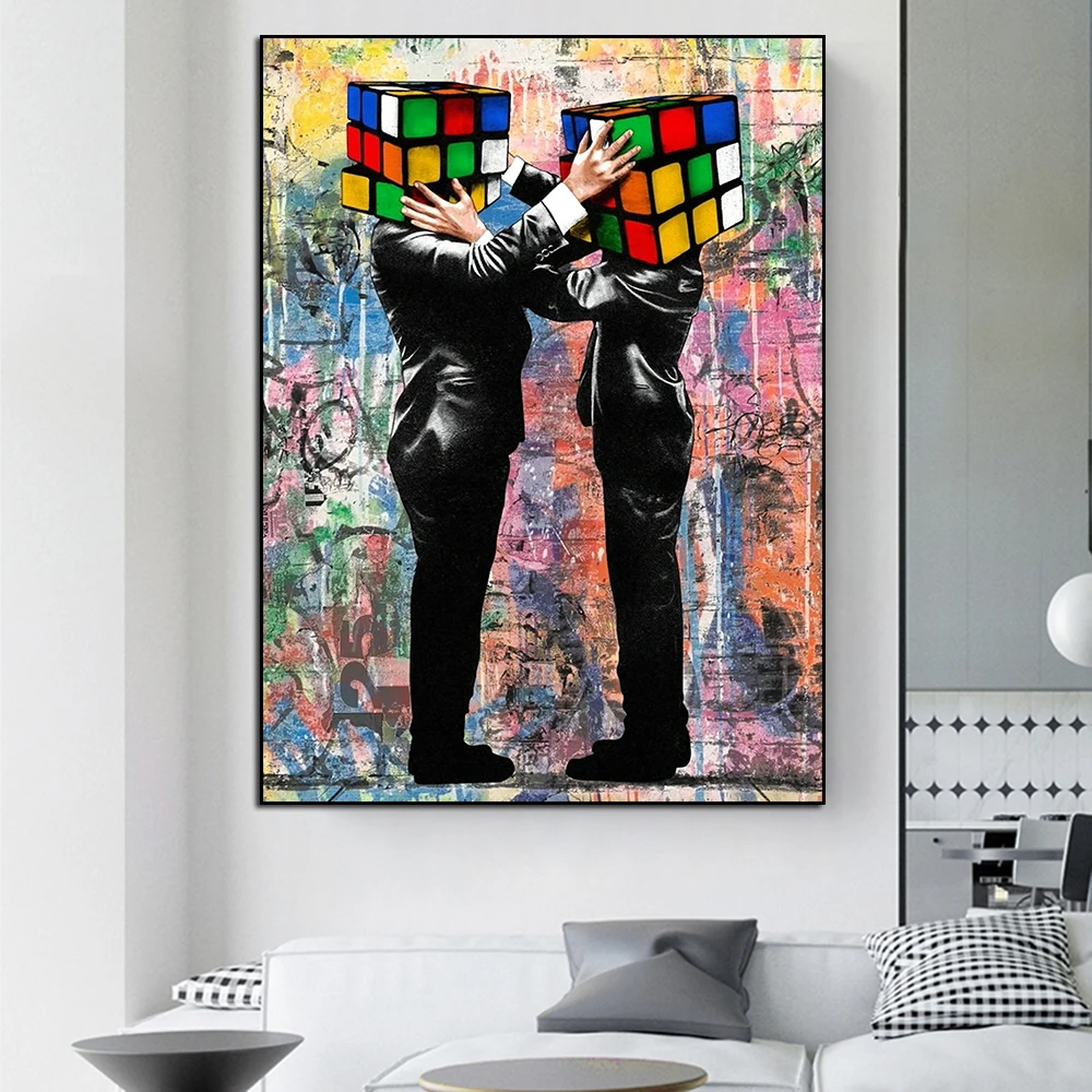

Modern Abstract Rubik's Cube Face Portrait Canvas Painting Street Graffiti Art Poster Print Wall Art Living Room Home Decoration