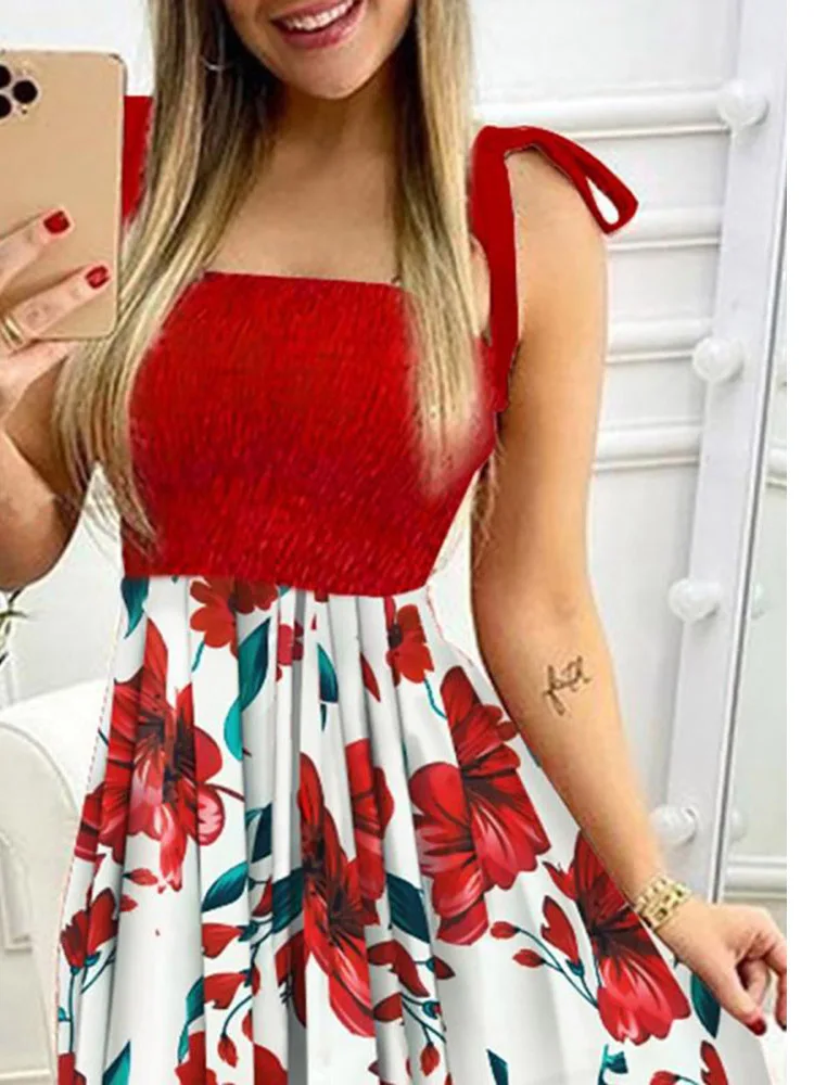 

Summer Sexy Spaghetti Strap Floral Print Maxi Dress For Women Polka Dot Long Dresses Casual Robe Boho Beach Sundress Vintage 3XL