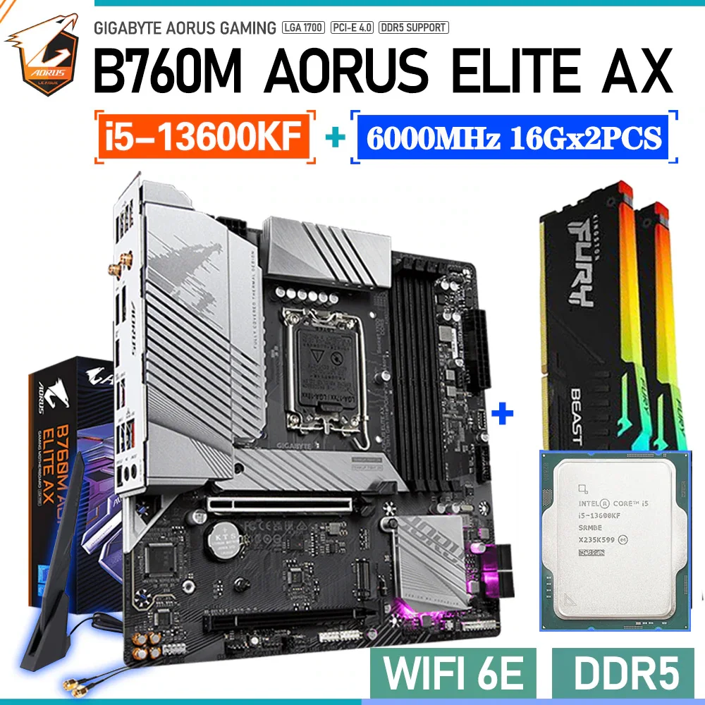 Новый процессор i5 13600KF с WIFI 6E GIGABYTE B760M AORUS ELITE AX Intel B760 материнская плата ОЗУ 32 ГБ 6000 МГц ПК DIY GbE Lan