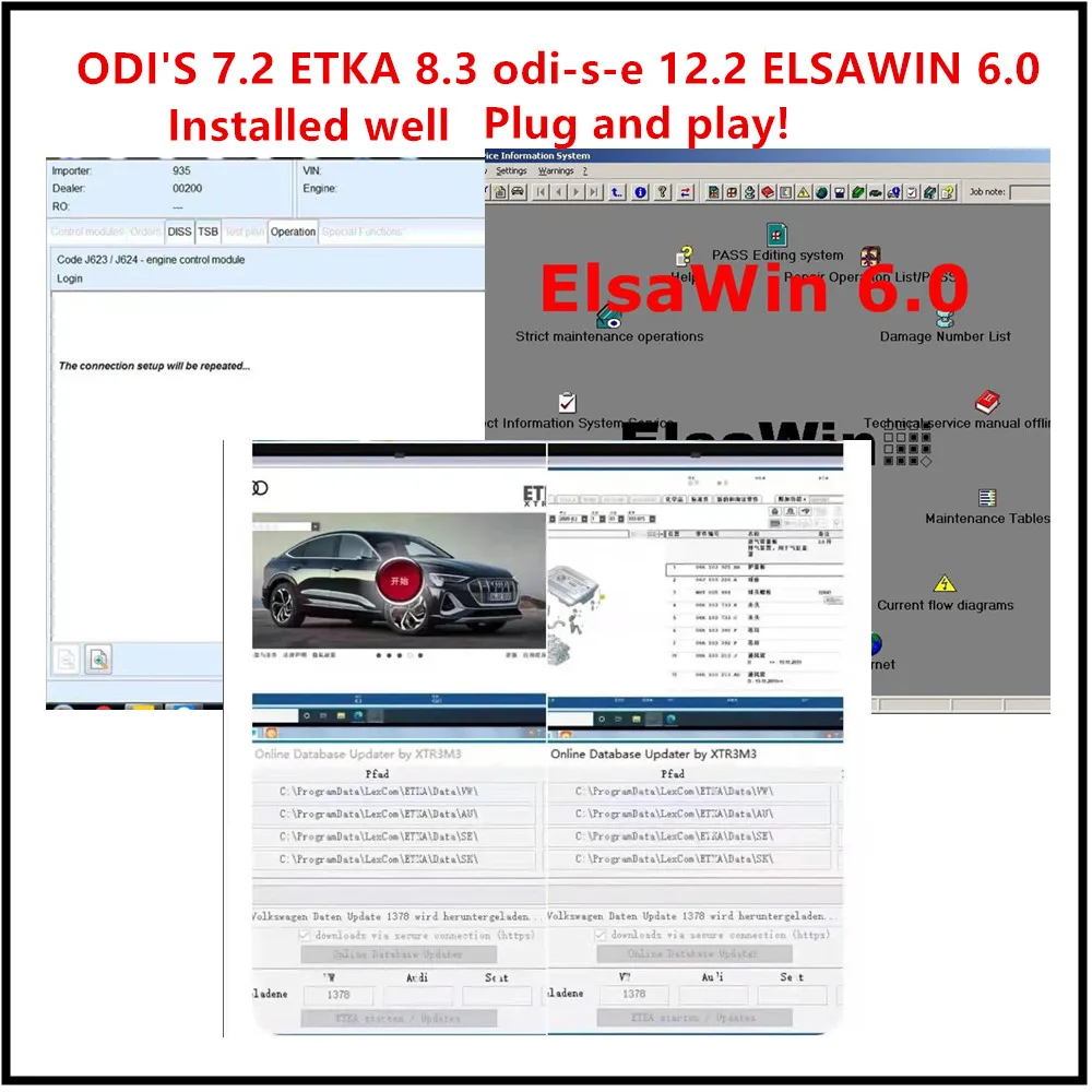 

For OBD connector 5054A Car diagnostic software ODI’S 7.2 ETKA 8.3 odi-s-e 12.2 ELSAWIN 6.0 Installed on 512G SSD SATA interface