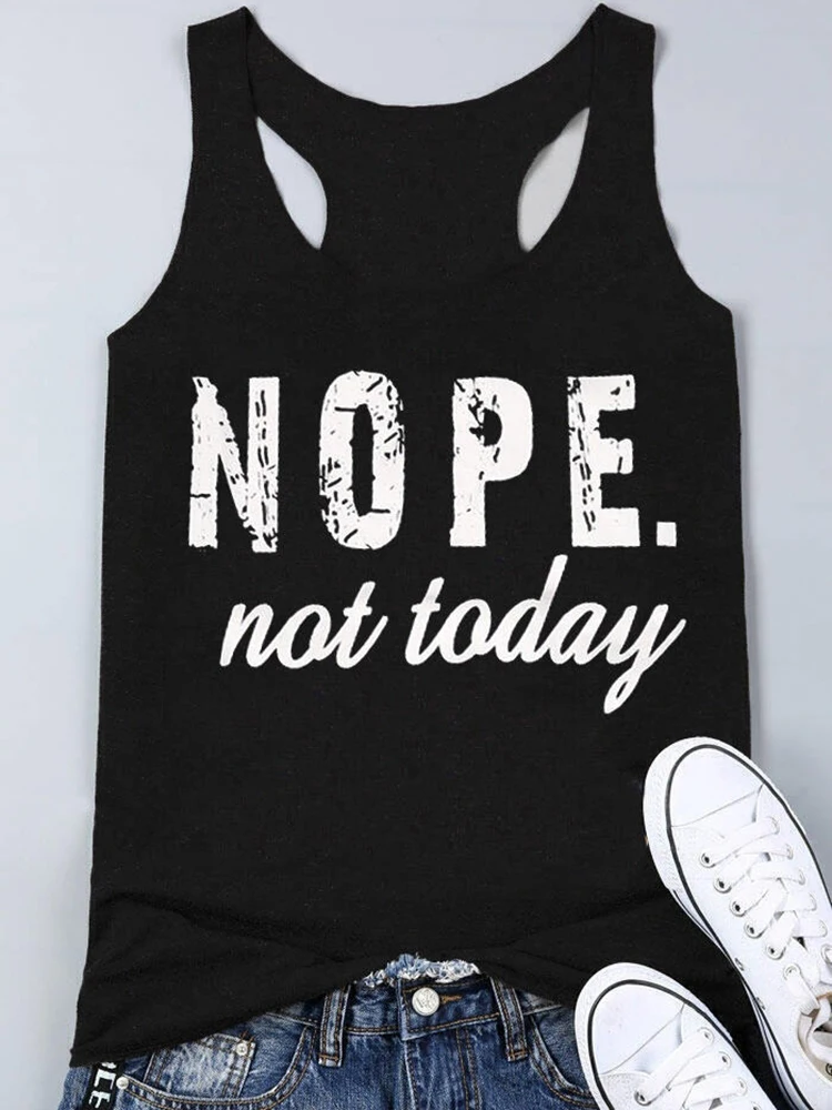 

Women Funny Racerback Tank Top Nope Not Today Letter Print Humorous Workout Tanks Summer Black Sleeveless Shirt Casual Tee 2023