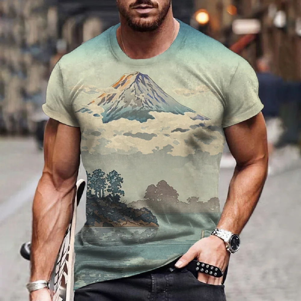 

New Men's T-Shirt 3d Landscape Print Short-Sleeved Summer T-Shirt For Men Fashion Casual O-Neck Tops Men's Oversized Clothing