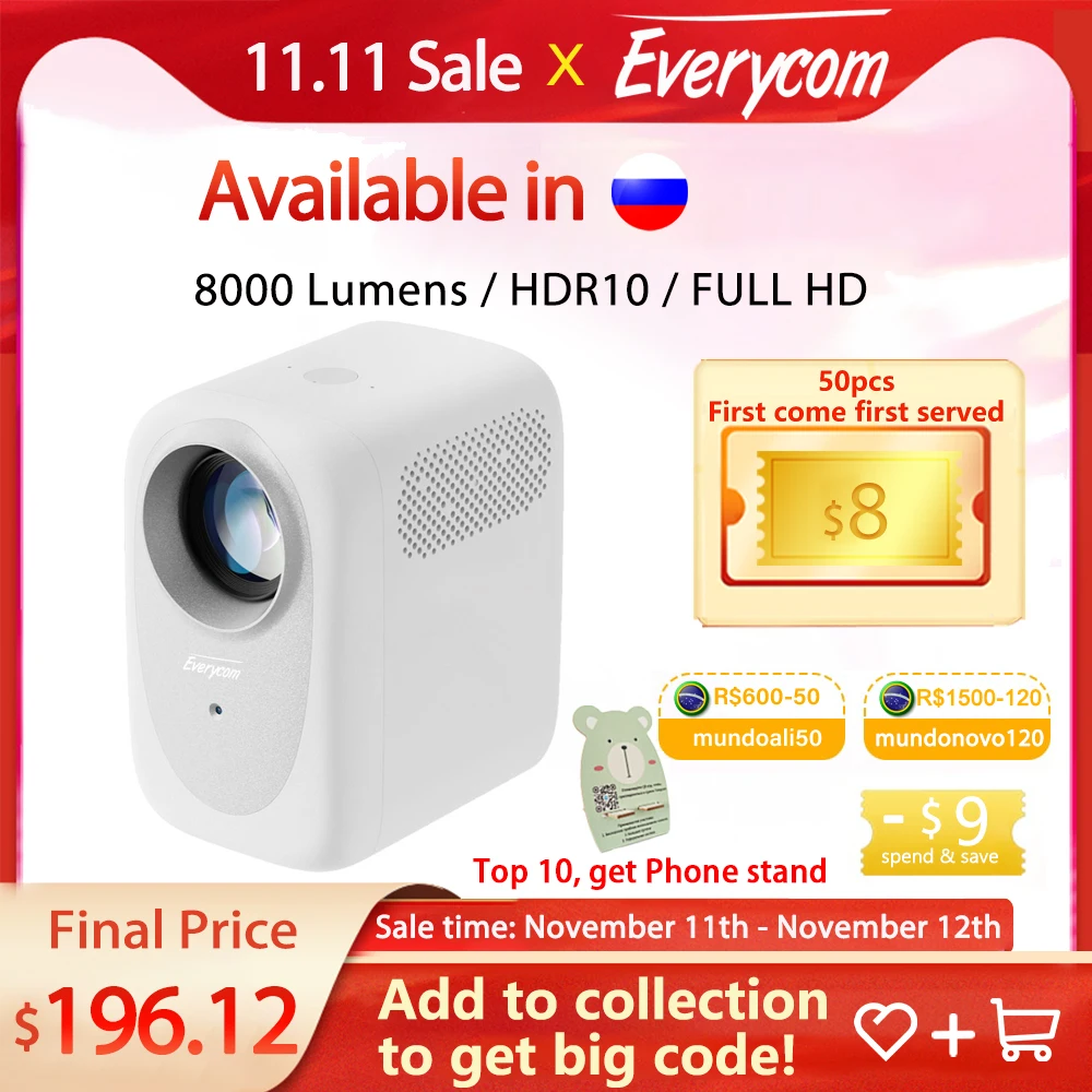 Najtaniej Everycom R11 Projektor Z Androidem FHD 1080p Kino Domowe 8000 Lumenów LED Wideo 4K Beamer 5G WiFi Bluetooth HDR10 Projektory Najtaniej Everycom R11 Projektor Z Androidem FHD 1080p Kino Domowe 8000 Lumenów LED Wideo 4K Beamer 5G WiFi Bluetooth HDR10 Projektory