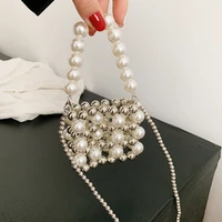 2022 retro handmade acrylic beads popular fashion womens bag beaded metal hand carry diagonal chain woven bag