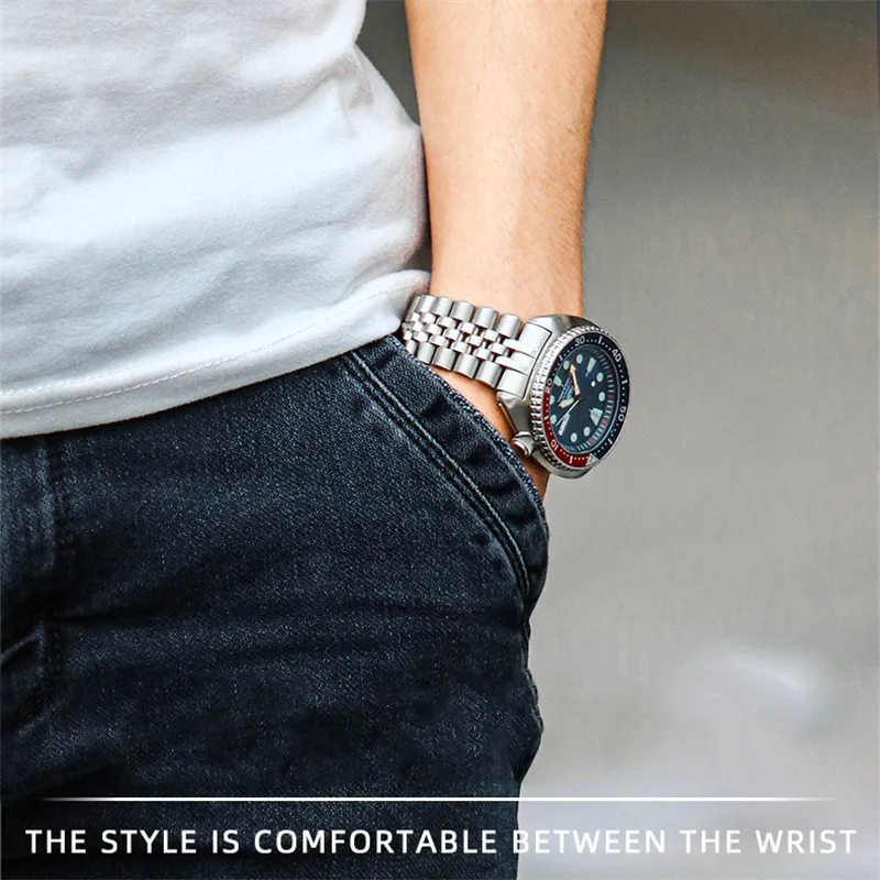 22mm Solid Stainless Steel Curved Interface Strap for Seiko Turtle SRPA21 SRP777 SRPC25 SRP773  Diving Sports Watch Accessories