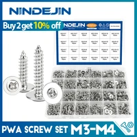 nindejin cross recesse round washer head screw set carbon steel m3 m3 5 m4 pwa phillips self tapping screw assortment kit