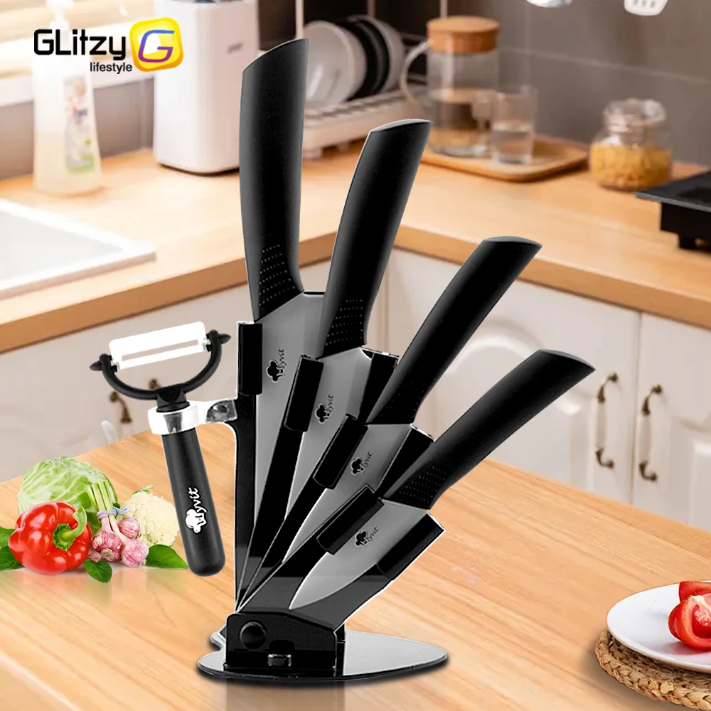 

Ceramic Knives Set 3 4 5 6 Inch Kitchen Chef Knife with Stand Non Rust White Blade Sheath Advanced Ceramics Fruit Peeler Cooking