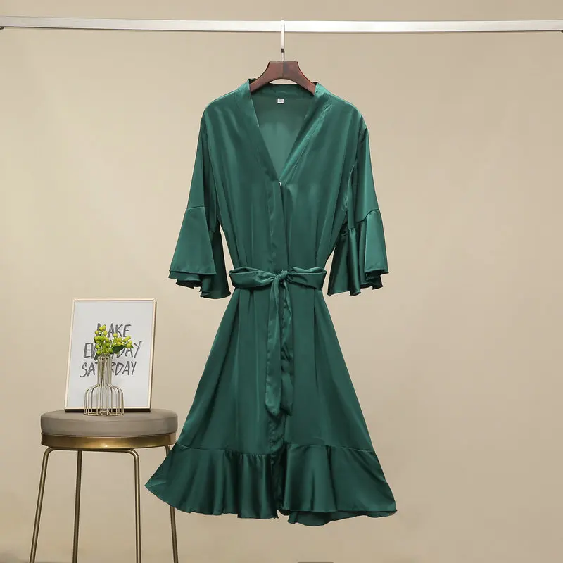 Ruffle Silk Robe Wedding Bride Bridesmaid Robes Spring Spandex Satin Chiffon Robe Summer Women Sleepwear
