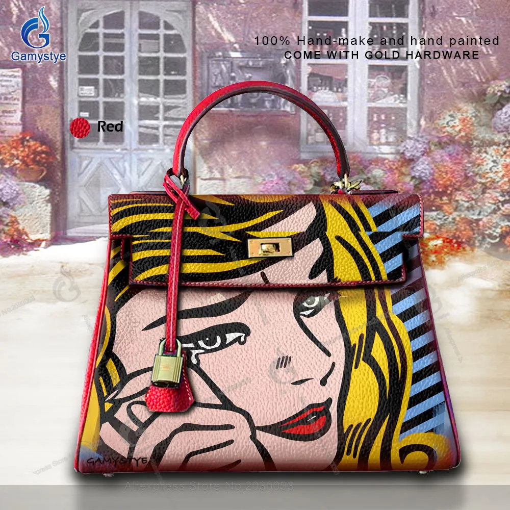 

Art POP Girl Cry Fashion Bag For Women Big Capacity Soft Genuine Leather Handbag Spring Summer Shoulder Bag Shopping Tote Bolsa