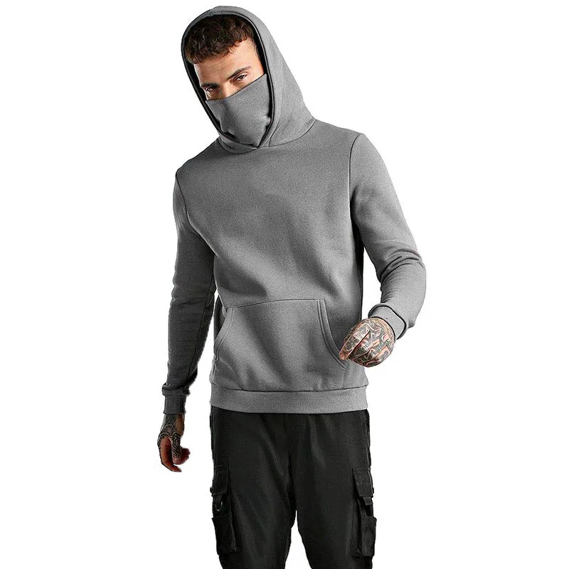 Mens Hoodies Mask Button Sports Sweatshirt 2021 Autumn Winter Splice Large Open-Forked Male Long Sleeve Shirts Male Pullover Top