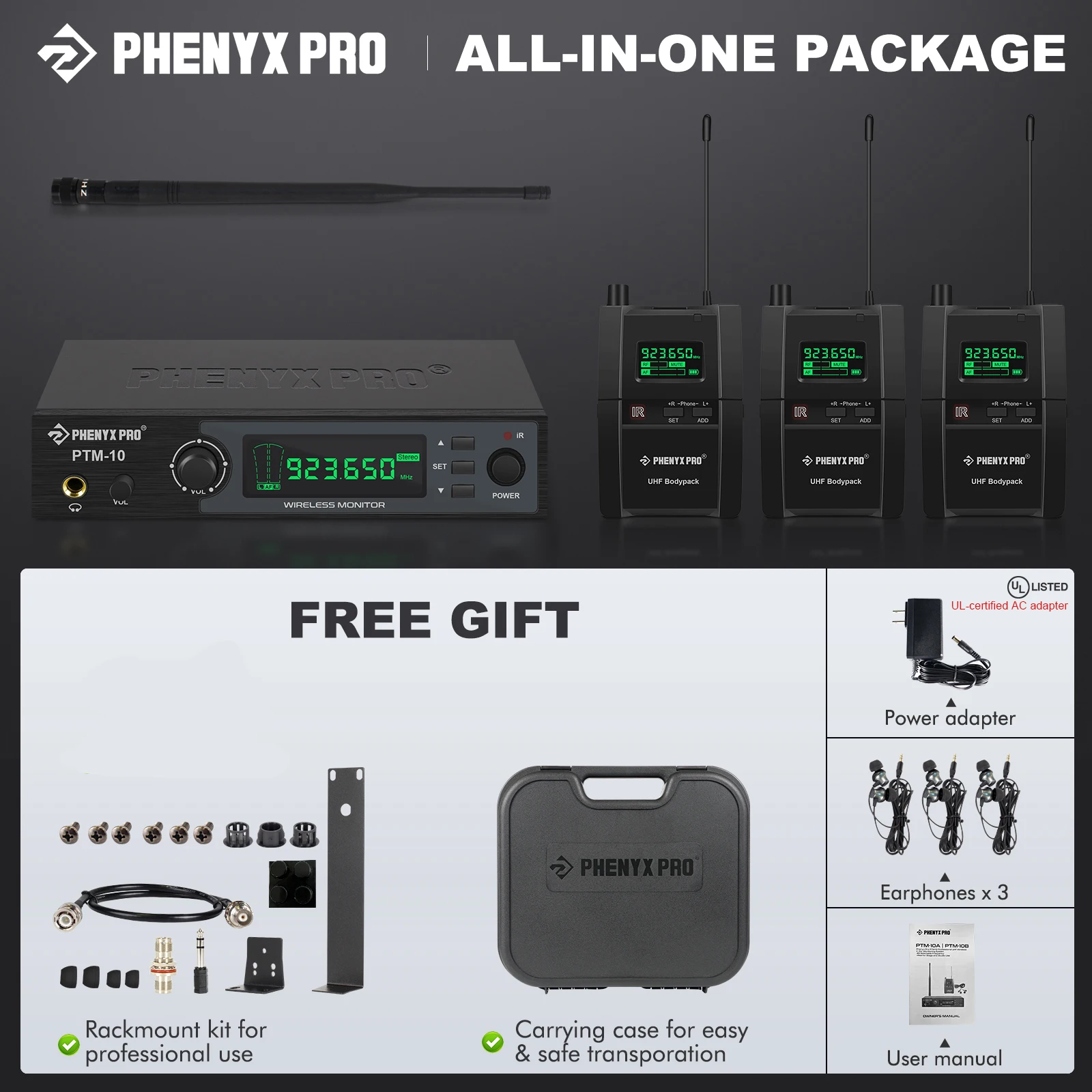 Беспроводная УВЧ-стереосистема для ушей Phenyx Pro аудиомонитор частота на выбор 900