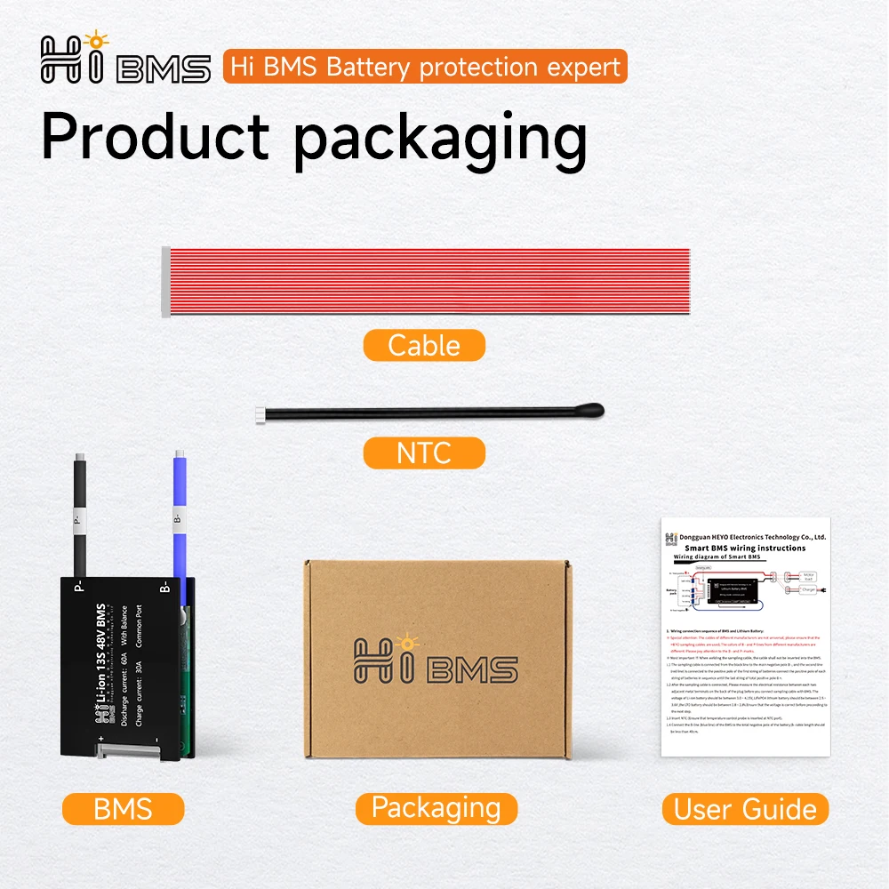 HI BMS 18650 BMS 14S 48V 52V 14S BMS Protection Board with NTC 30A 40A 60A 80A 100A 150A 200A PCB for Solar