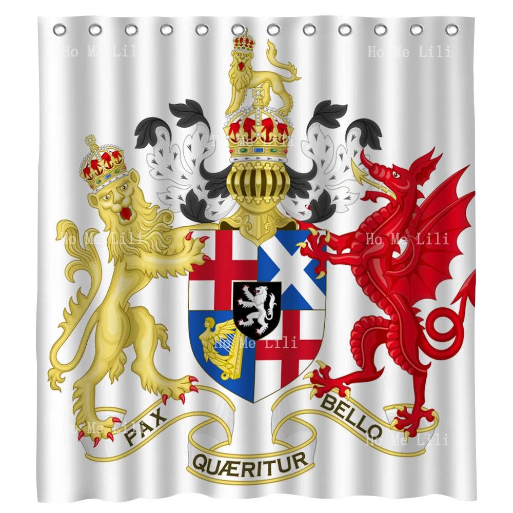 

Royal Coat Of Arms And Sign Yellow Lion And Red Dragon Portrait Shower Curtain By Ho Me Lili For Bathroom Decor