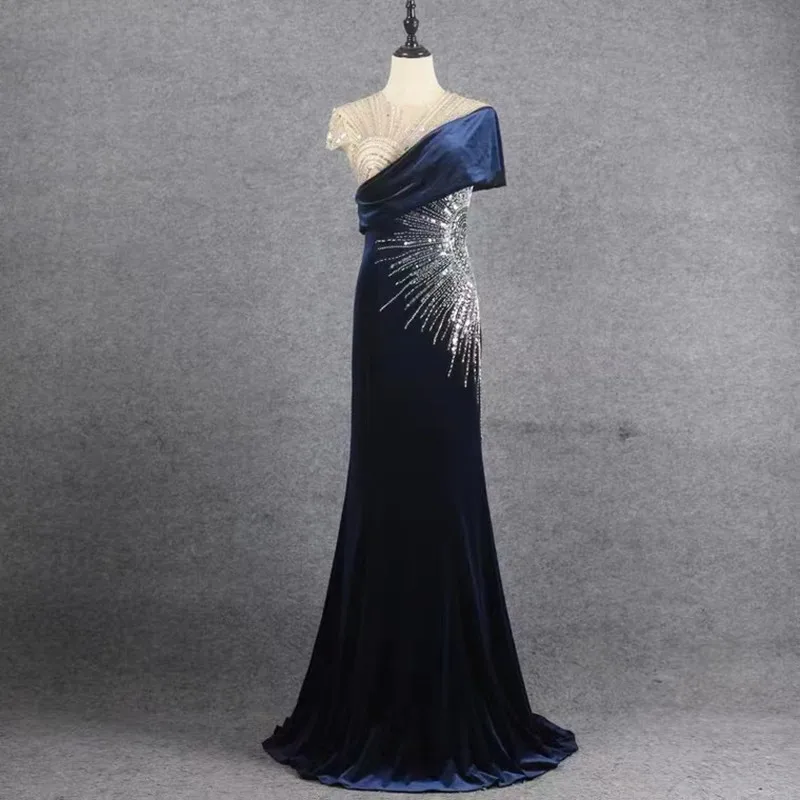 

Elegant Evening Dress Mermaid Floor Length Short Sleeve Women Formal Wear Party Prom Gown High School 2022