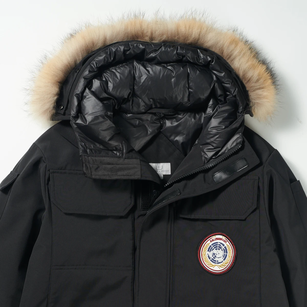 HW 2022 Winter Goose Men Down Jacket Thickened Hooded Fur Collar Mid-length Tooling Pie To Overcome Polyester Fiber Coat