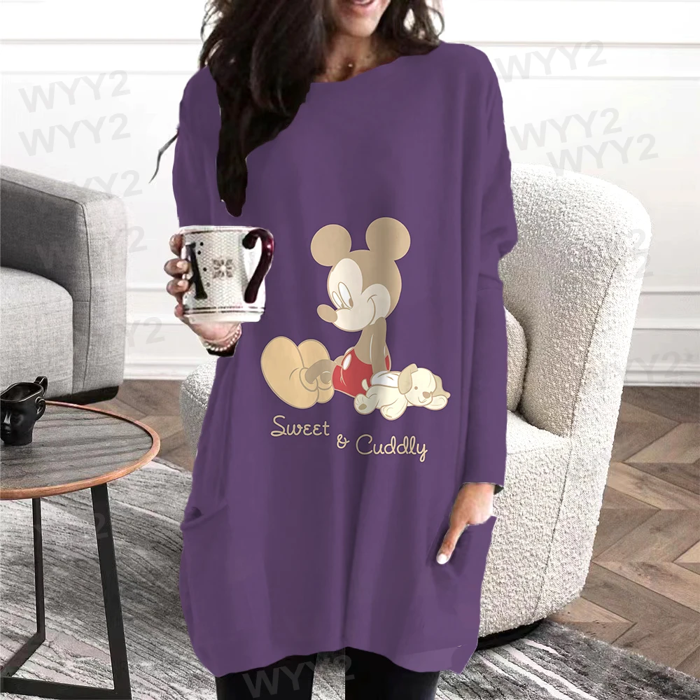 2022 New Fall And Winter Girls Disney Extended T-shirt Fashion Printing T-shirt Ladies Casual Daily T-shirt Cartoon Clothes