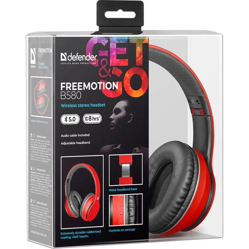 Беспроводные наушники накладные Defender FreeMotion B580 черный/серый/красный Bluetooth - купить