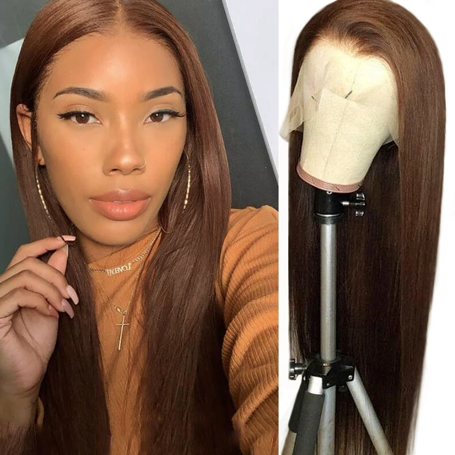 Straight Lace Front Wig Brown Bone Straight Human Hair Wig Hd Transparent Lace Frontal Wig Brazilian Wigs For Women Human Hair