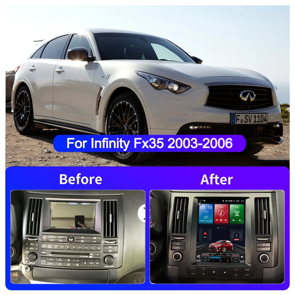 Автомобильный радиоприемник GoNavi 2 Din Tesla Gps Android для Infiniti FX FX35 FX45 видео центральный