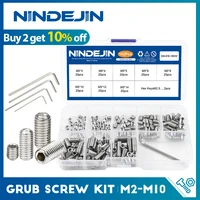 nindejin grub screw kit m2 m10 304 stainless steel hex socket cup point set screw headless set with hex keys din916