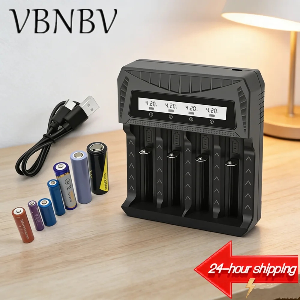 Фото Интеллектуальное зарядное устройство VBNBV с ЖК-дисплеем и USB-портом — 1/2/4 слота для литий-ионных аккумуляторов 18650 4.2В и Ni-MH AA/AAA 1.2В №1