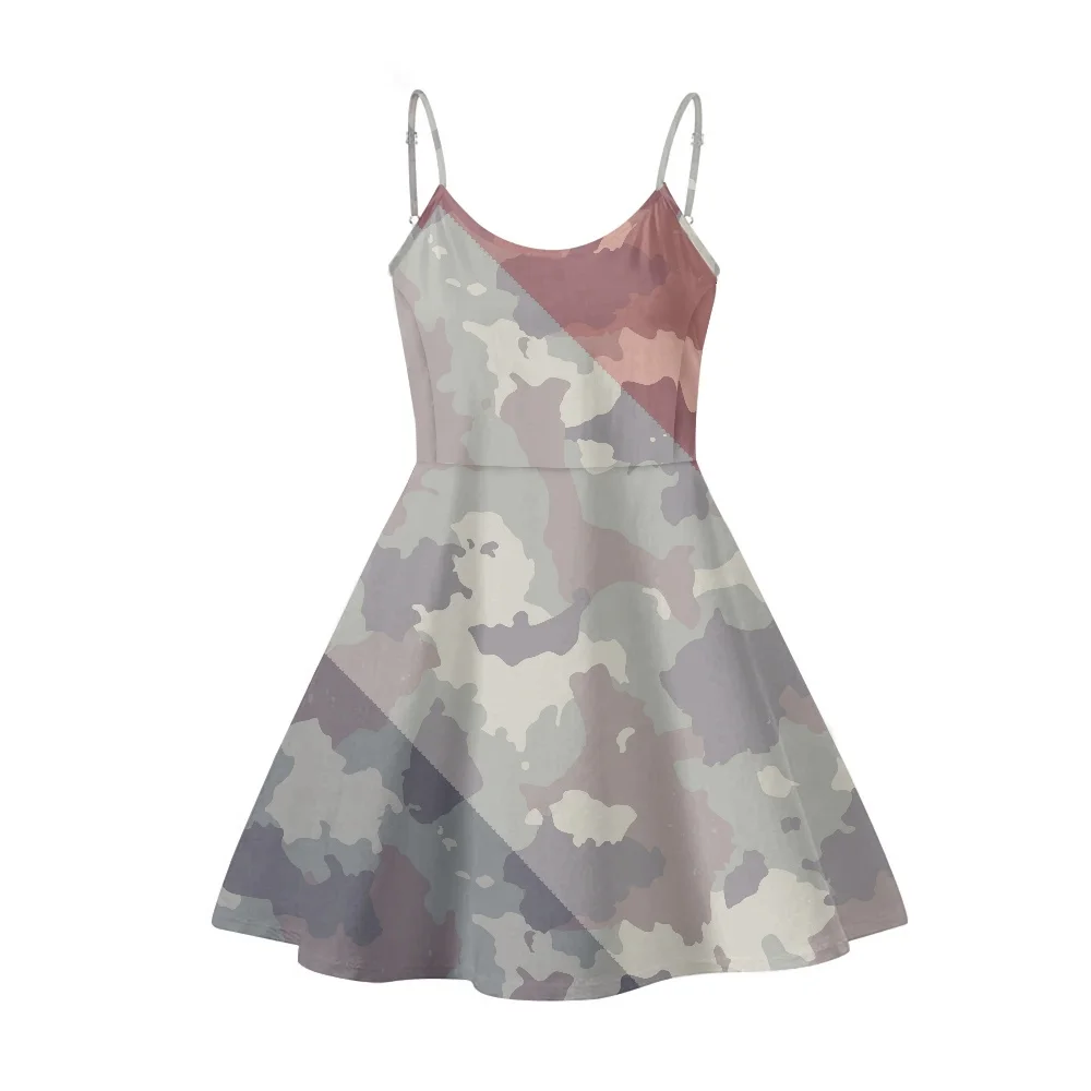 

French Flag Camouflage Pattern Print Summer Beach Dress for Ladies Sleeveless Slip Short Vestido de Mujer Drop Shipping